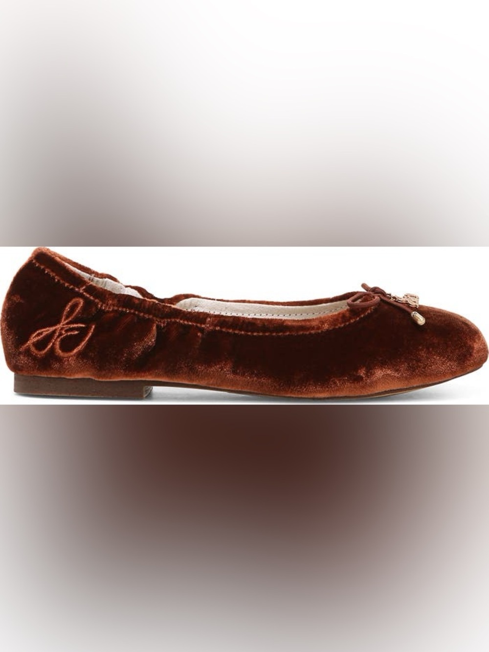 SAM EDELMAN FELICIA KIDS VELVET BALLET FLATS IN COPPER 2 - Picture 3 of 12
